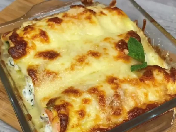 Cannelloni d’œufs et saumon, ricotta pistache et mozzarella