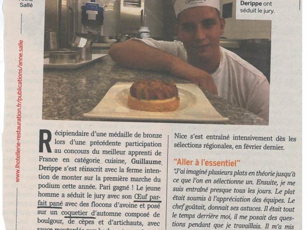 L’œuf donne le titre du meilleur apprenti de France 2017 catégorie cuisine à Guillaume Derippe !